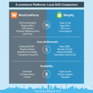 WooCommerce vs Shopify comparison for Newcastle Wallsend businesses